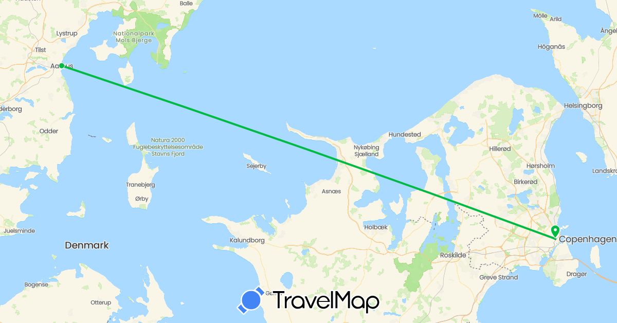 TravelMap itinerary: driving, bus in Denmark (Europe)